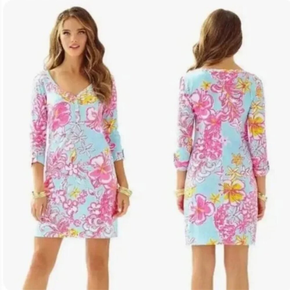 Lilly Pulitzer cotton Palmetto dress in breakwater blue Lolita print tropical S